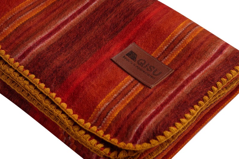 QISU Alpaca Wool Blanket Throw | Large, Beautiful, Warm, Variegated | 85 x 65 inches | Ultra-Soft, Hypoallergenic and Breathable | Non-Itchy or Scratchy Fabric (Pink/Red Variegated) - Image 2